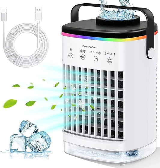 Portable Air Conditioners, Cooling fan Mini Air Conditioner Portable, 4 Wind Speed & 7 LED Light